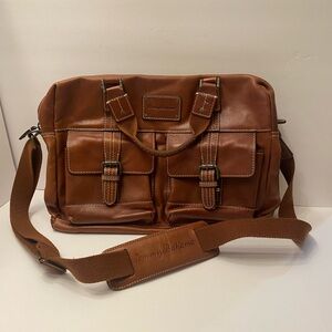 Tommy Bahama Back 9 Messenger Bag Briefcase Leather with map fabric liner